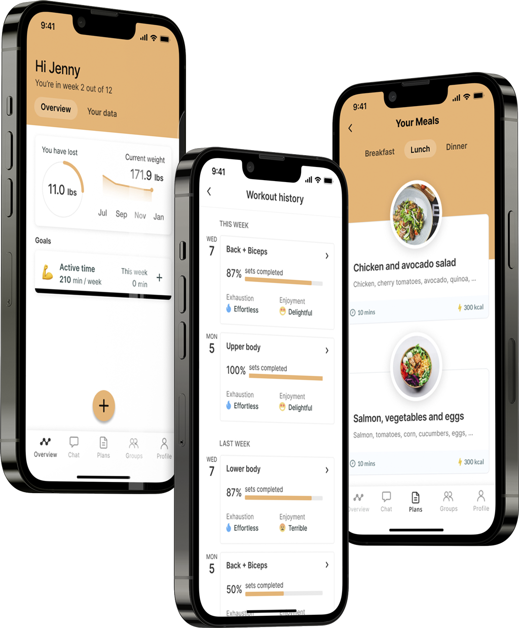 A mockup of the coaching app showcasing the features.